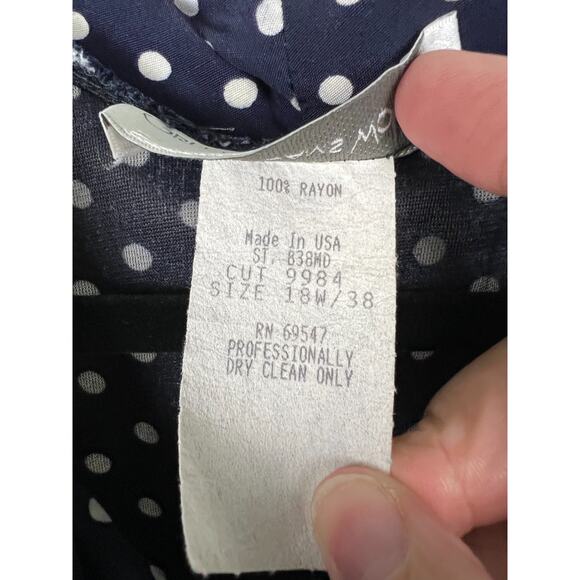 Greg Adams Woman Cowl Neck Long Sleeve Drop Waist 80s Blue Polka Dot Dress 18/XL - Picture 3 of 6